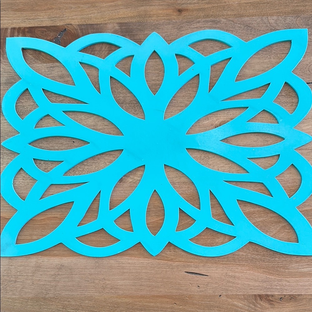 Custom Made Wood Turquoise Floral Cutout Placemat set of 8
